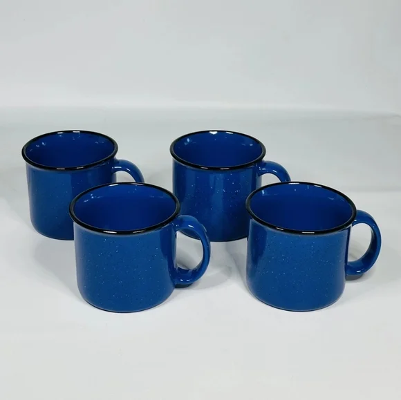 !Vintage! Set of 4 Ceramic Blue Camping Mugs LIKE NEW! "Marlboro Miles Series" - Picture 6 of 6